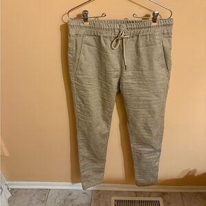 Bevy Flog tan/gold leopard print metallic drawstring pants